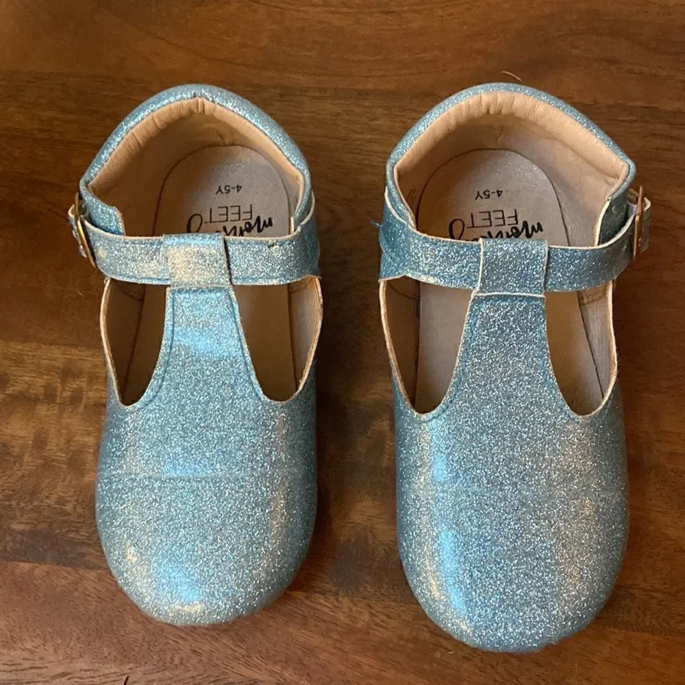 Blue Enchanted Glitter Monkey Feet Girl Shoes 4-5 Y